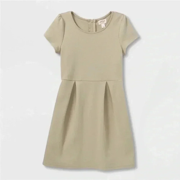 4/$25 NWT Cat & Jack Short Sleeve Uniform Knit Jumper Dress Khaki Sz M 7-8 - Picture 1 of 8